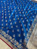 Peacock Banarasi Mashru Silk Saree with Leaf Buta Jacquard Woven Design MKS096