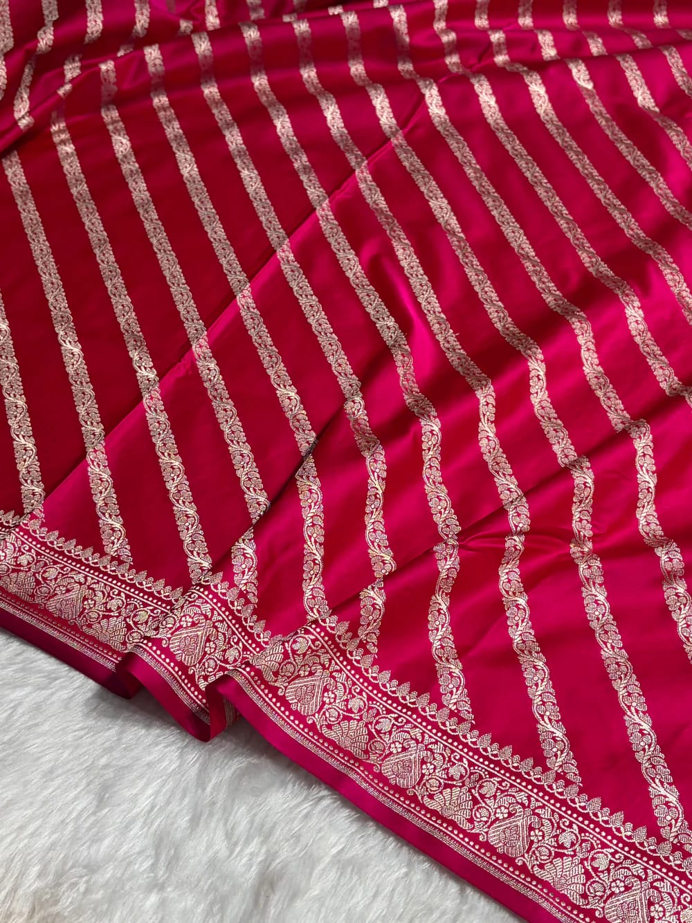 Banarasi Mashru Kataan Silk Saree Featuring Aaddha Zari Weave with Rich Zari Pallu – MKS413