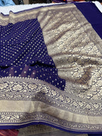 Pure Natural Silk Khaddi Georgette Saree – Blue | Chunri Buti Woven Design PSG11