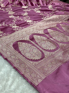 Strawberry Banarasi Mashru Silk Saree with Jacquard Woven Jaal Design & Fancy Border MKS141