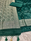 ✨ Banarasi Jacquard Gap Buti HO Silk 3-Piece Unstitched Dress Material MSS14