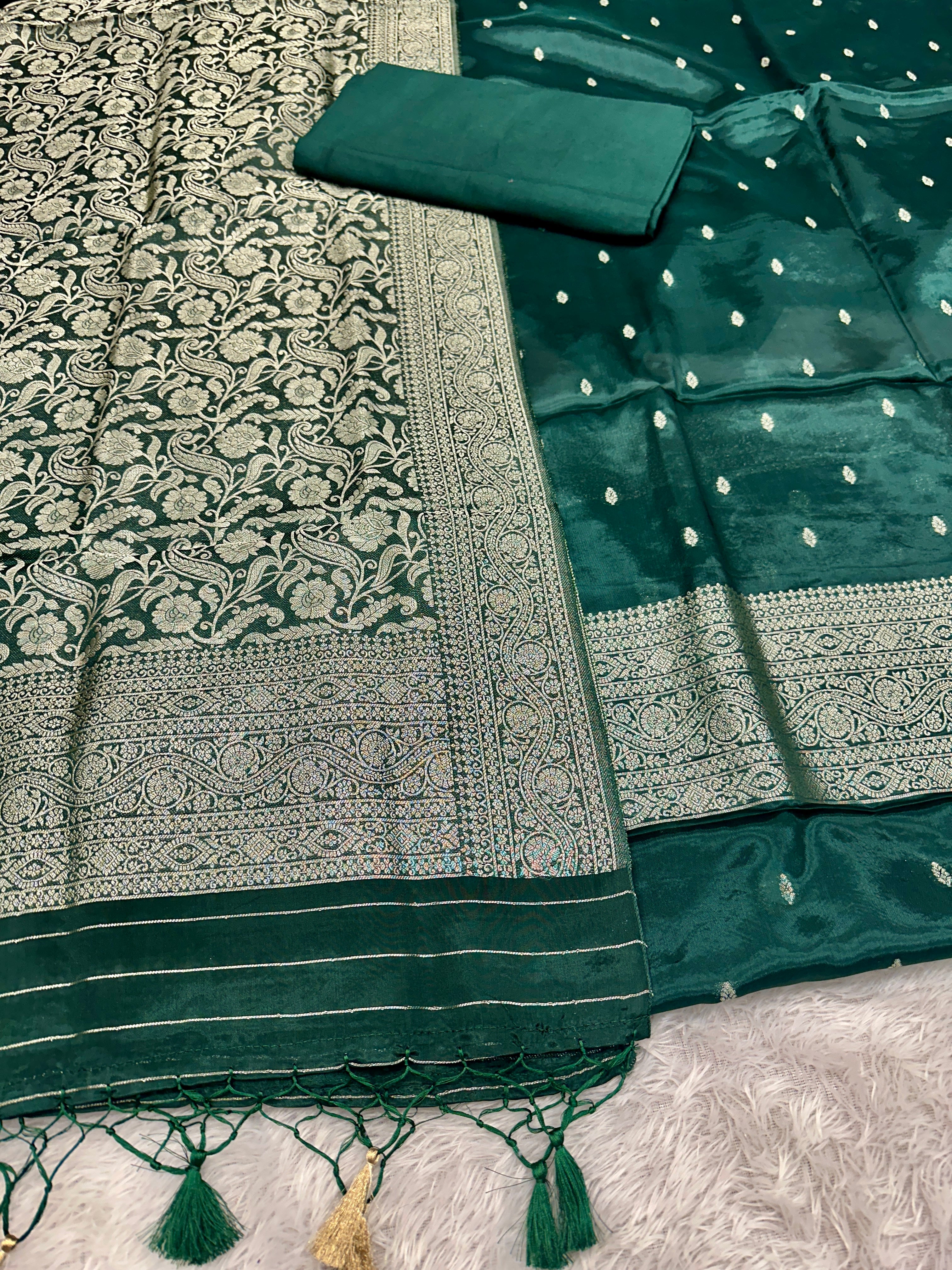✨ Banarasi Jacquard Gap Buti HO Silk 3-Piece Unstitched Dress Material MSS14