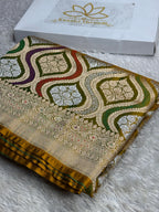 Mehndi Yellow Banarasi Mashru Silk Saree with Meena Jaal Woven Pattern – MKS307