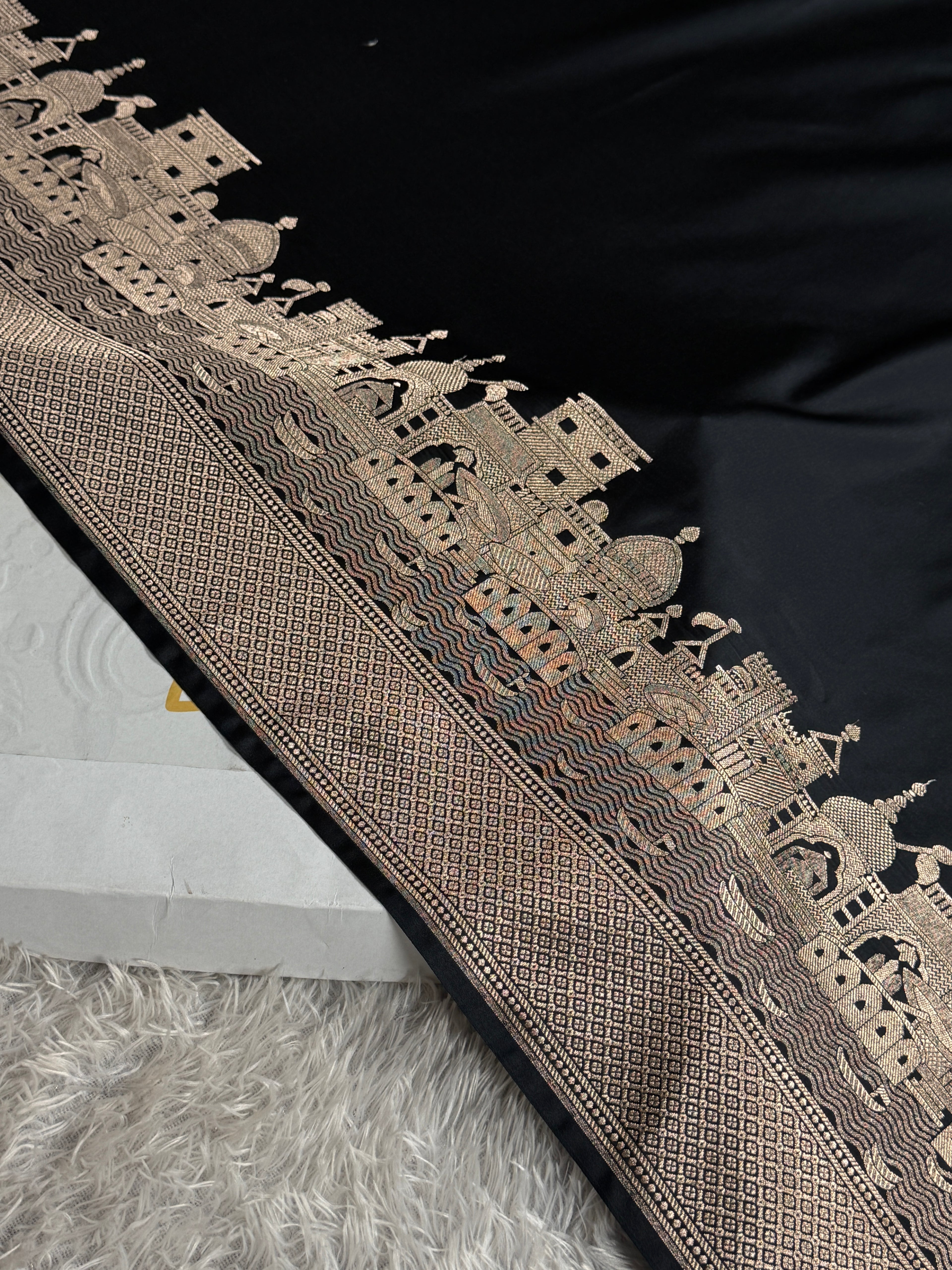 Black Mashru Kataan Silk Banarasi Saree with Ghat Woven Design & Rich Zari Pallu | MKS783