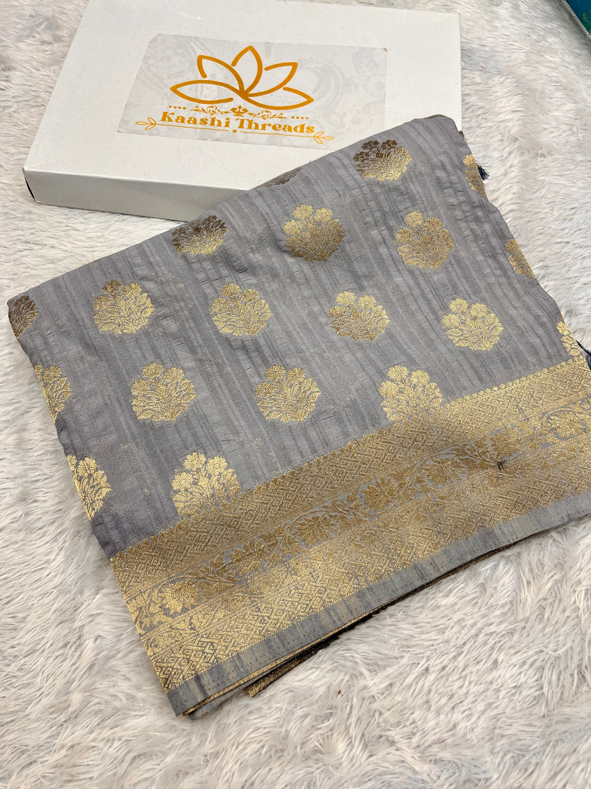 Raw Silk Zari Buta Grey  color  Saree RS002