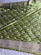 Sea Green Mashru Kataan Silk Banarasi Saree with Zari Jaal Weaving | MKS751