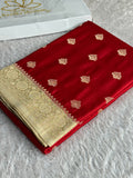 Royal Maroon Beige Mashru Kataan Silk Buta Woven Saree | MKS665