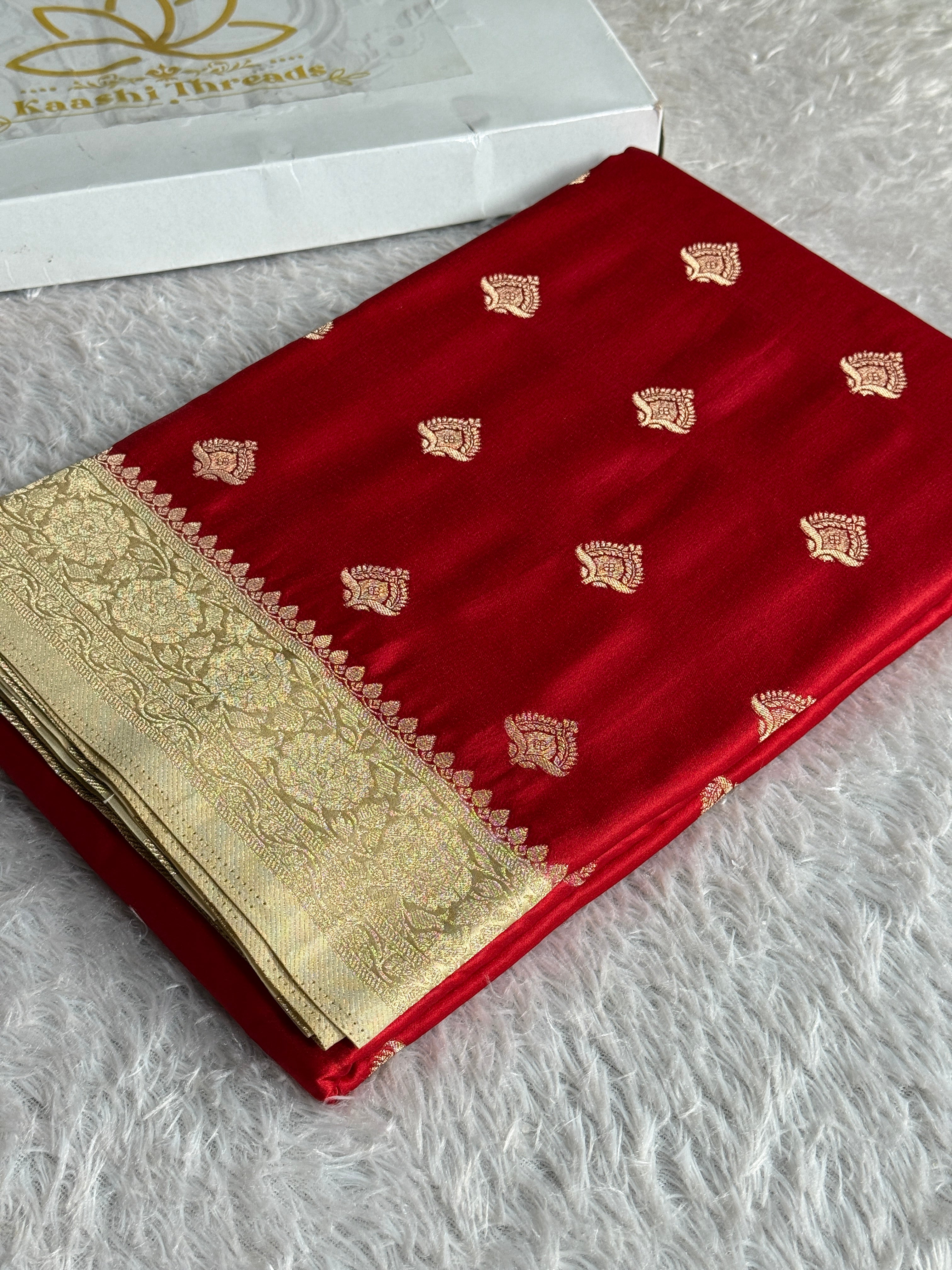 Royal Maroon Beige Mashru Kataan Silk Buta Woven Saree | MKS665
