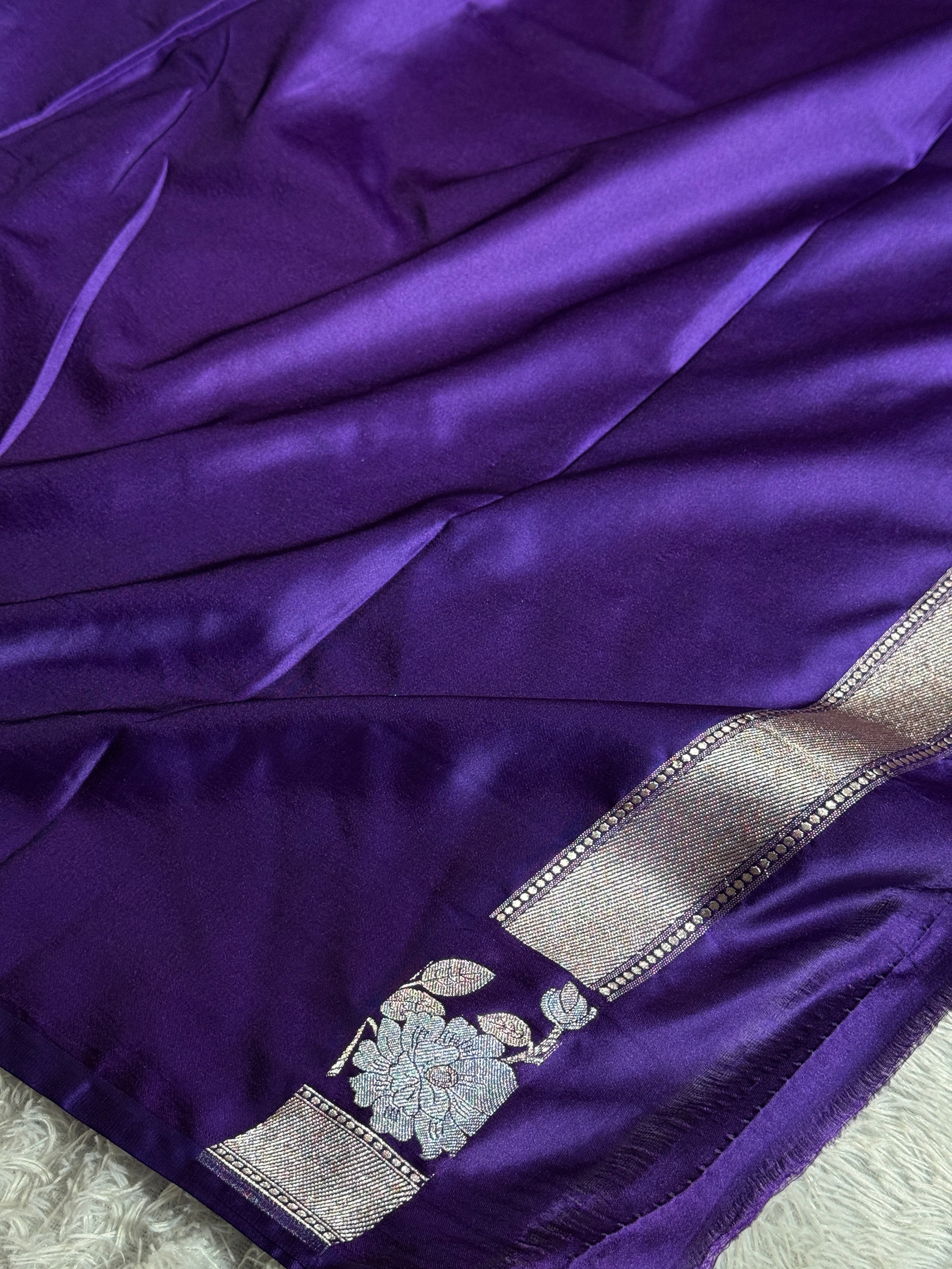 Purple Mashru Kataan Silk Saree with Zari Buta & Meenakari Border | Rich Zari Pallu | MKS507