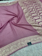 Pure Silk Georgette Burgundy & Light Pink Banarasi Saree with Nimzari Woven Border & Rich Zari Pallu PS154