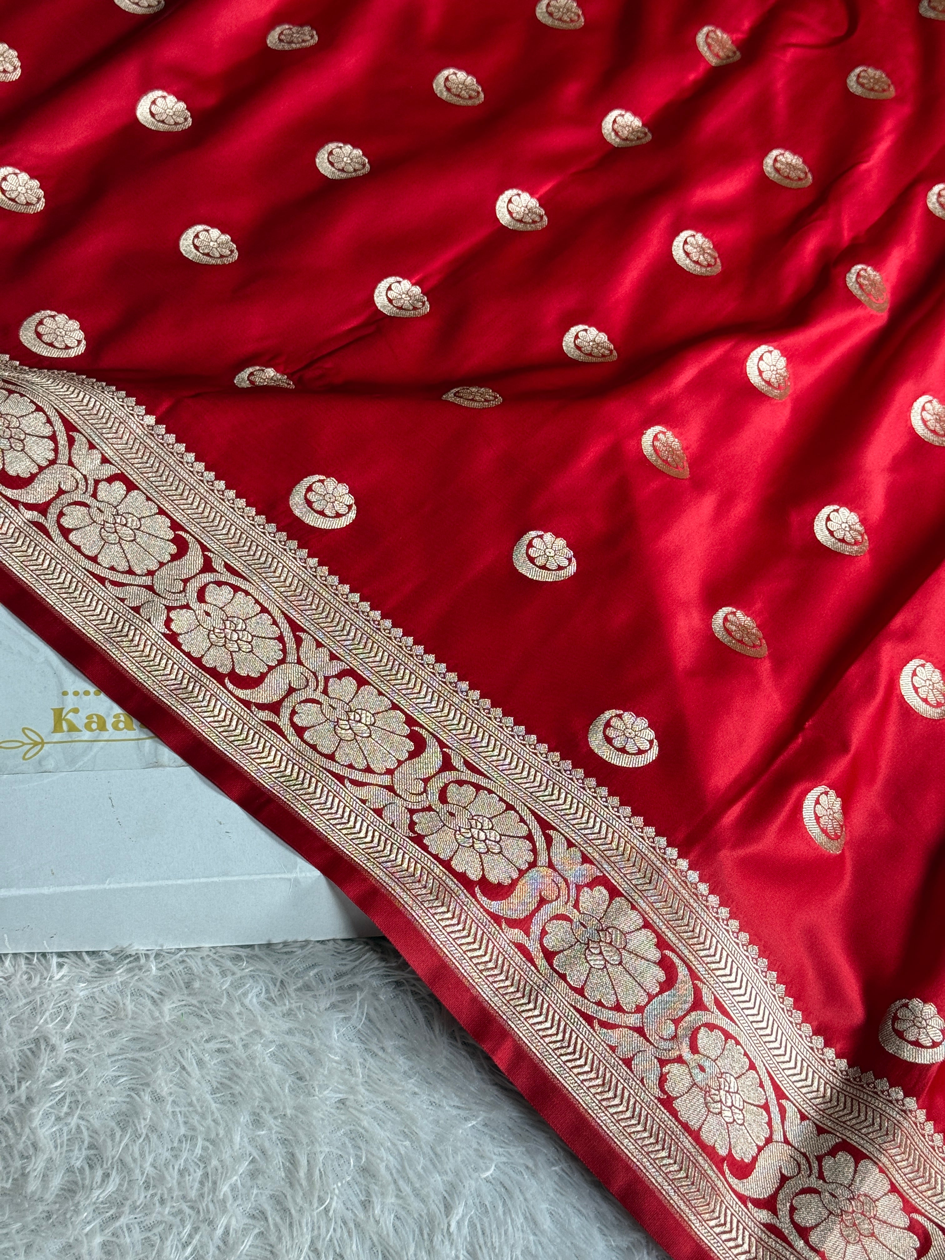 Royal Red Mashru Kataan Silk Saree with Rich Banarasi Weaving – MKS669