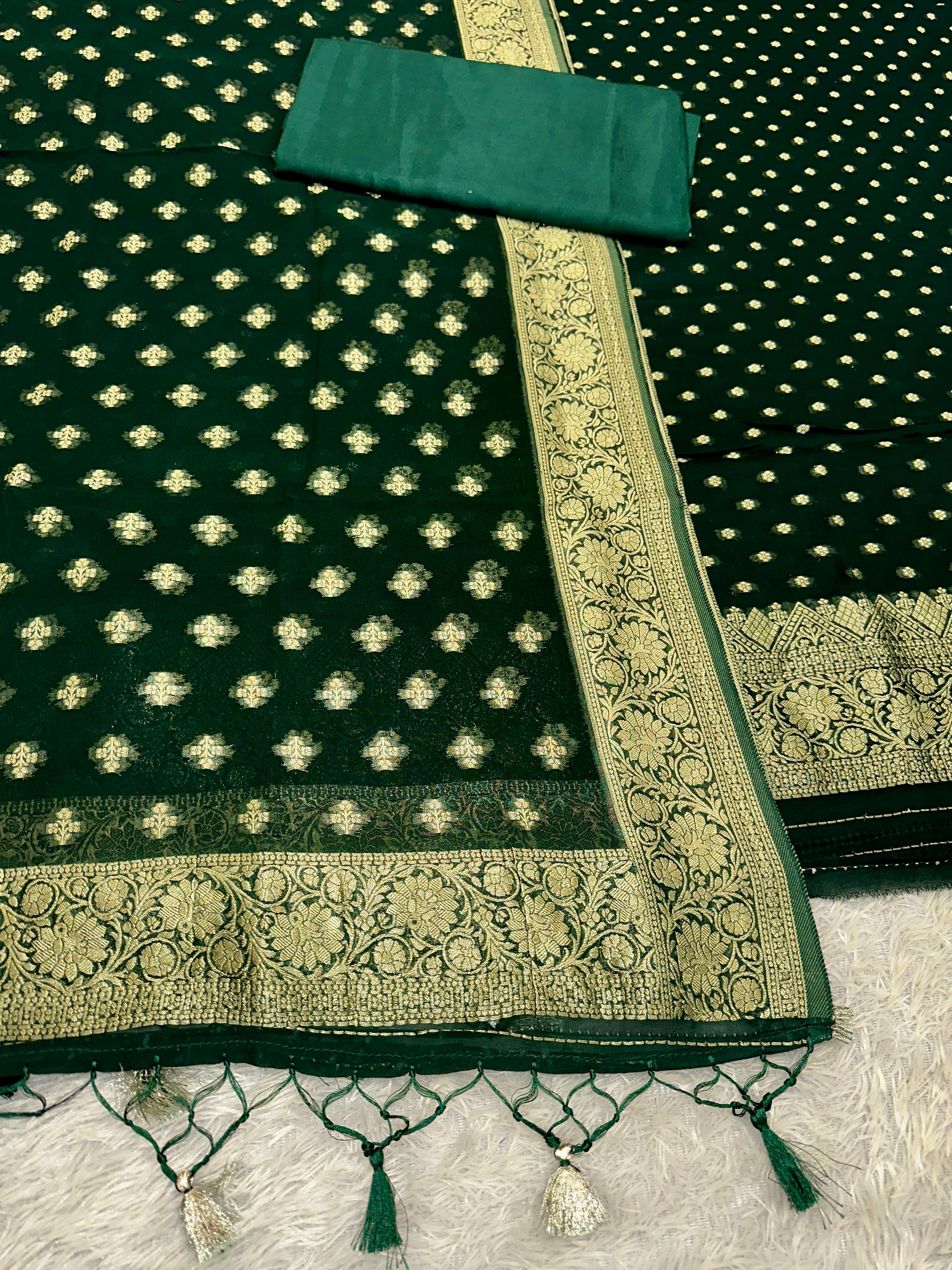 Banarasi Jacquard Zari Georgette Suit Dress – 3 Pc Set MSS25