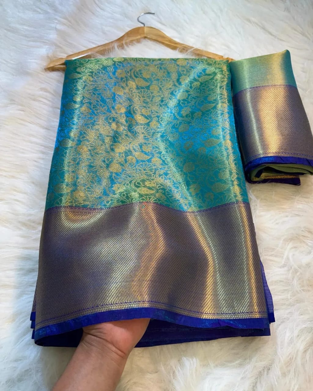 Light Blue with Blue Banarsi Tissue Silk Saree TS101