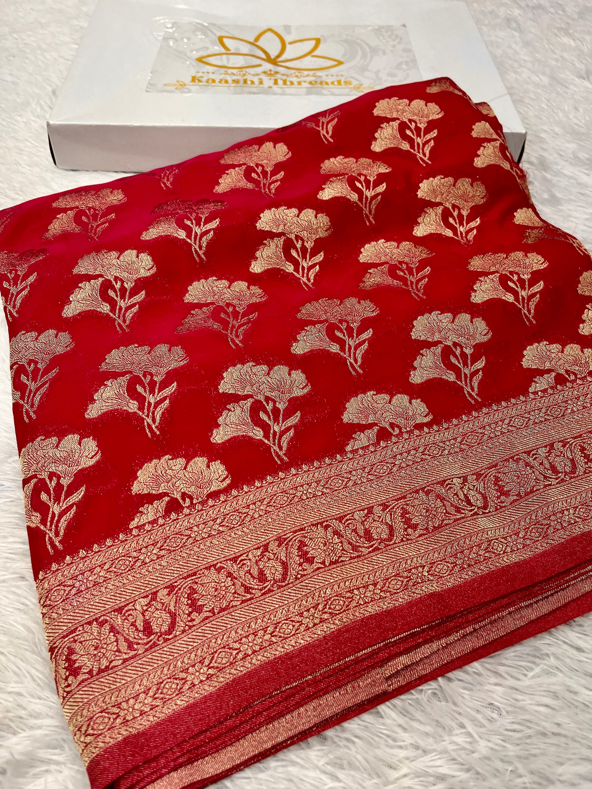 Chinon Silk Dual Flower Design Rani Color Saree CN05