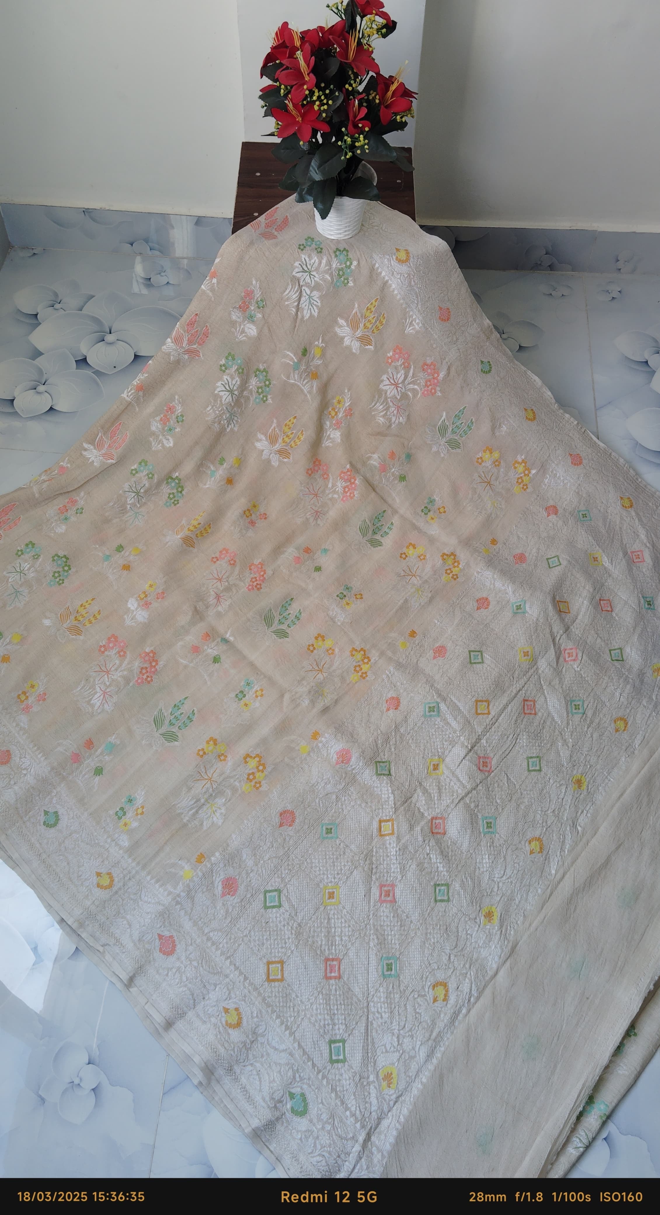 Pure Silk Tussar Banarasi Saree with All-over Meenakari Jaal Woven Pattern TSS12