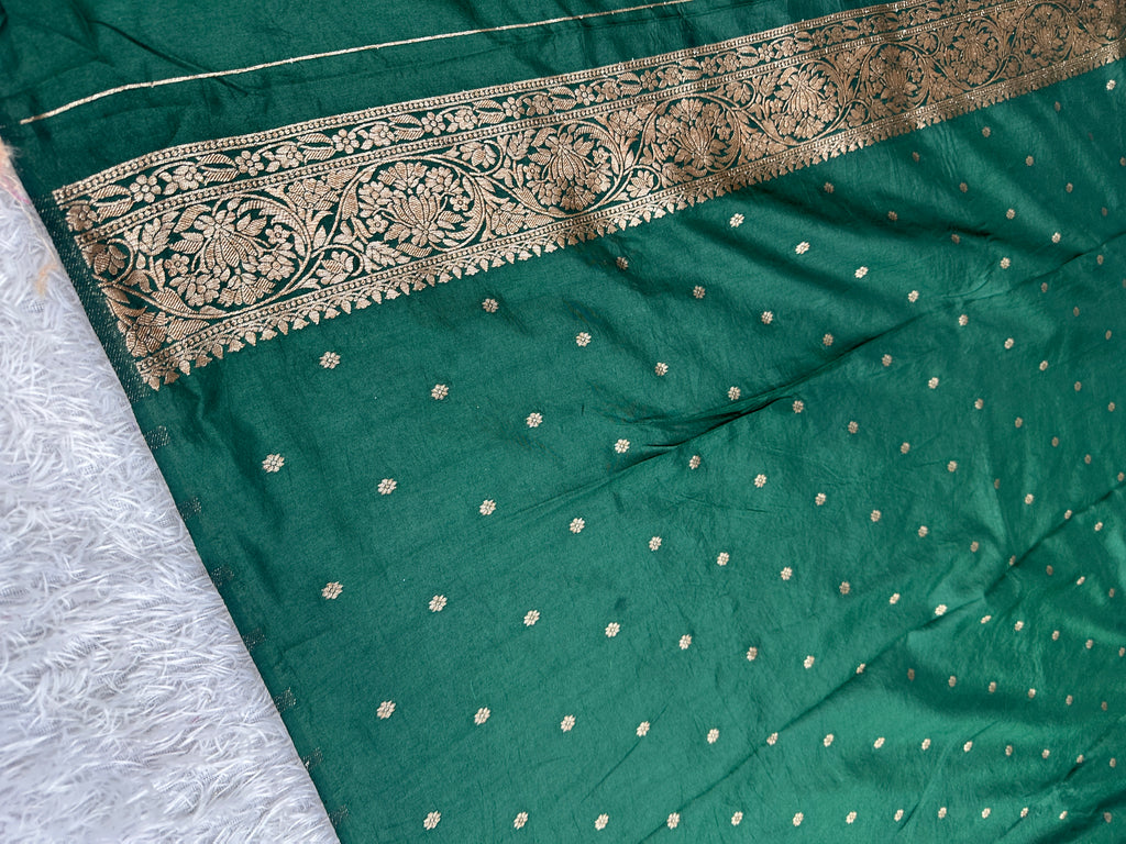 Green  Banarasi Dupion Silk Saree with Embossed Antique Zari Weaving & Rich Antique Zari Pallu | STF110