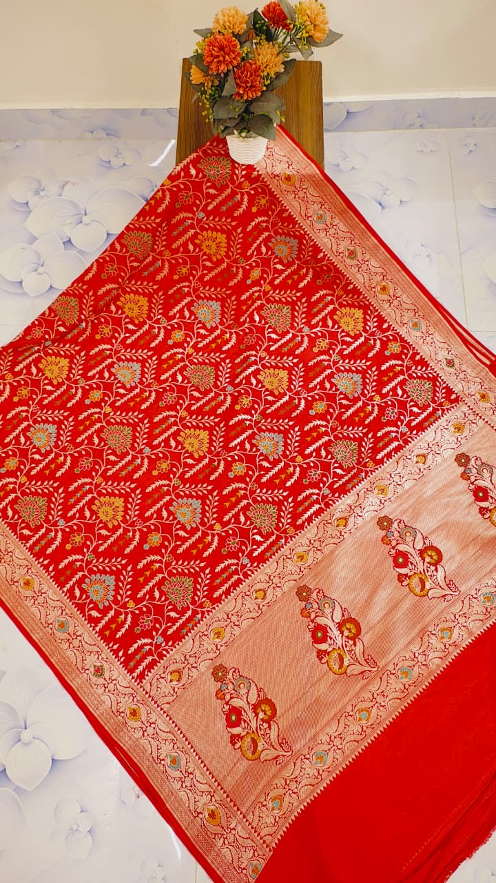 Pure Silk Tussar Banarasi Saree with All-over Meenakari Jaal Woven Pattern TSS12