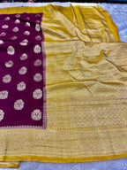 Chinon Silk Royal Buta Design Wine with Yellow  Saree CN08