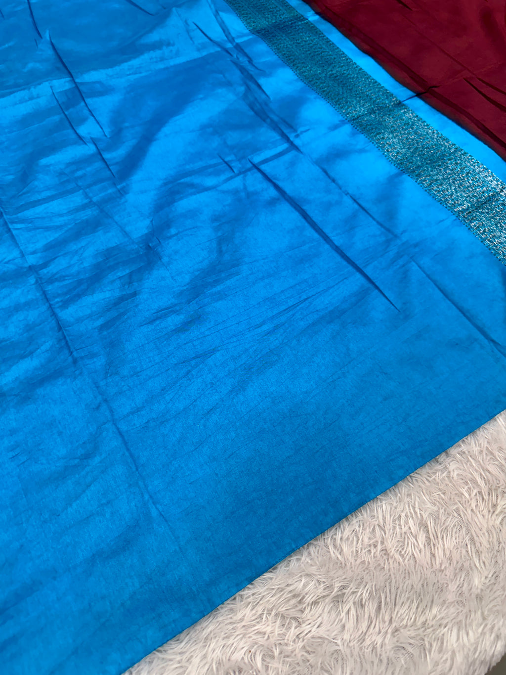 STF45 – Elegant Wine Dupion Saree with Silver-Black Antique Zari Weaving