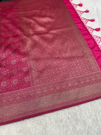 Rani pink Banarasi Dupion Silk Saree with Embossed Antique Zari Weaving & Rich Antique Zari Pallu | STF109