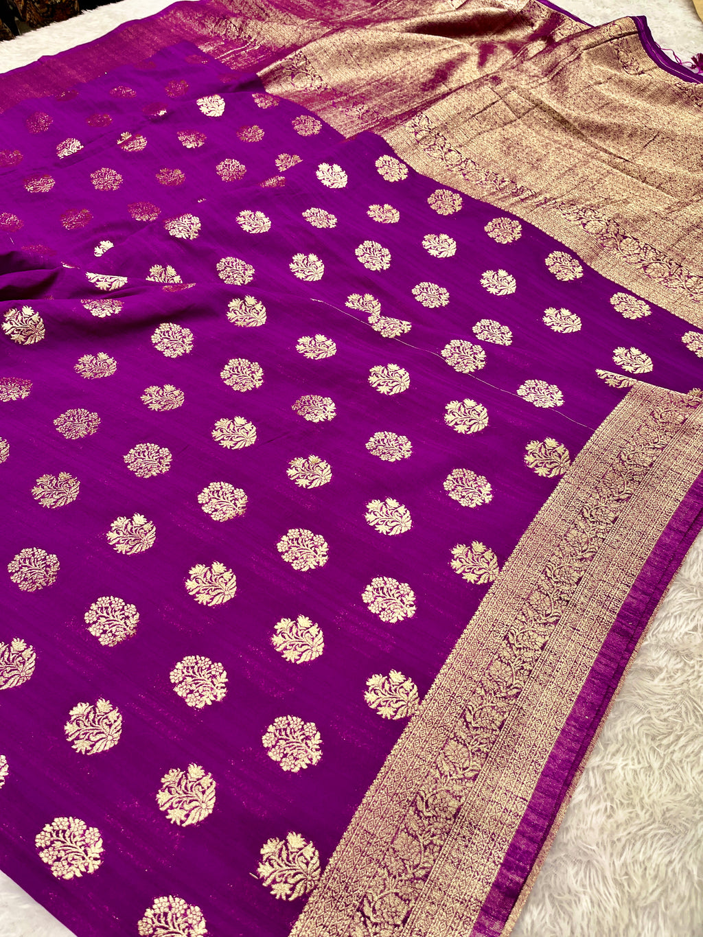 Raw Silk Zari Butaa  Magenta color  Saree RS004