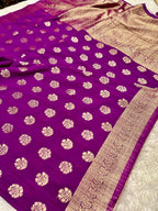 Raw Silk Zari Butaa  Magenta color  Saree RS004