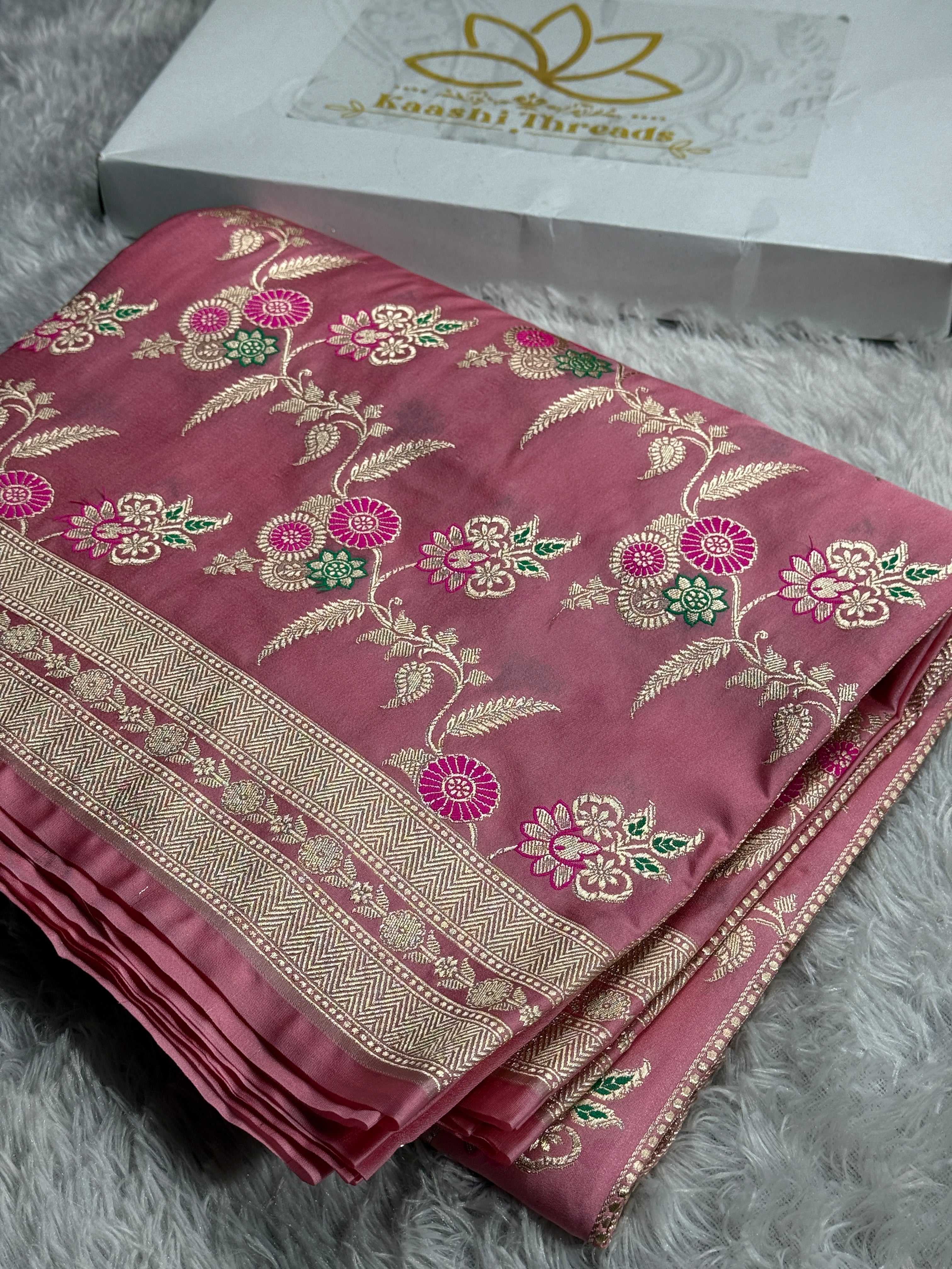 Pink Premium Banarasi Mashru Silk Saree with Jaal Meena Woven Pattern MKS154