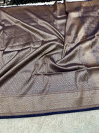 Navy Blue Banarasi Dupion Silk Saree with Embossed Antique Zari Weaving & Rich Antique Zari Pallu | STF59