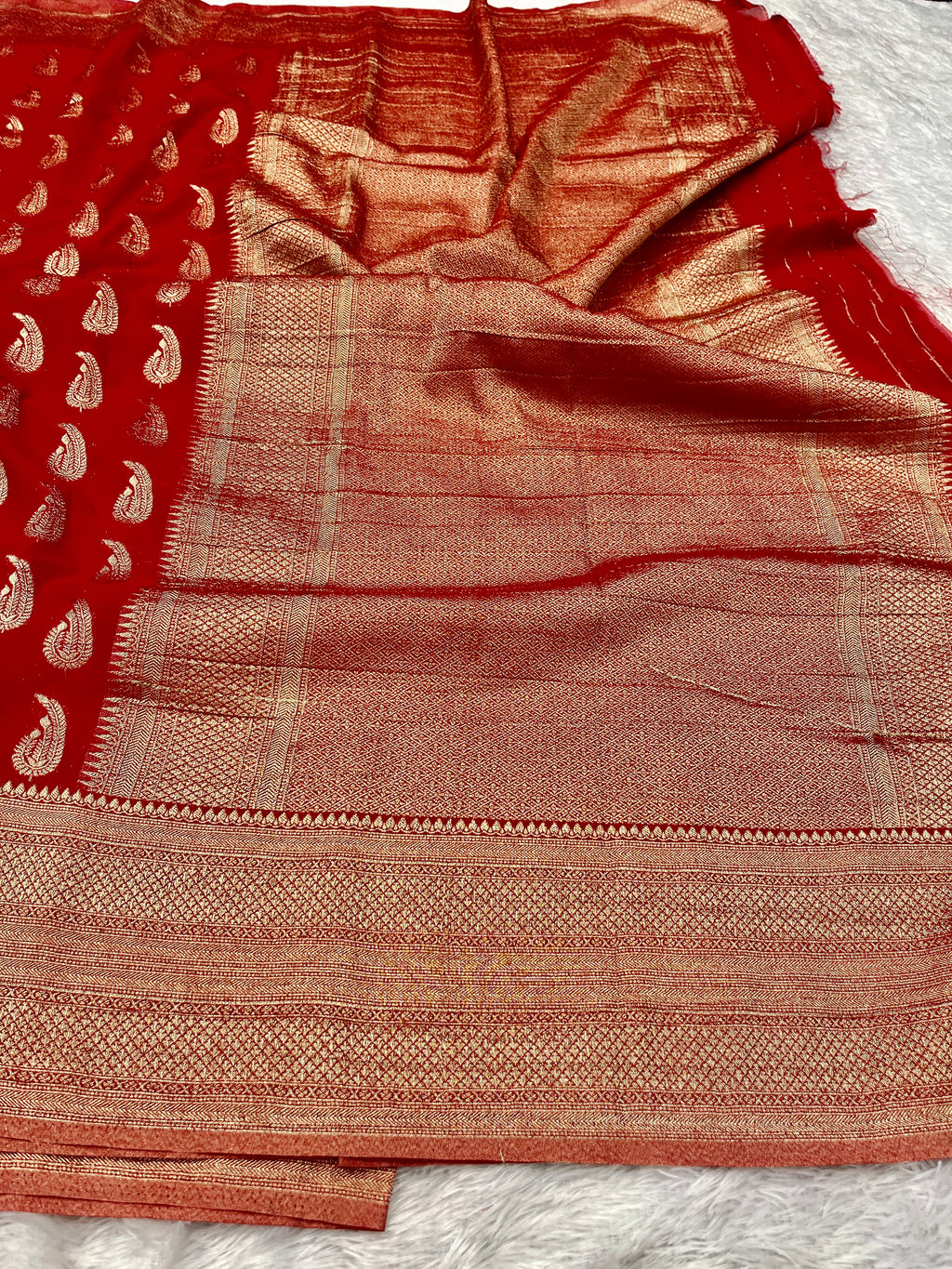 Chinon Silk Karry  Buta  Design Red color  Saree CN07