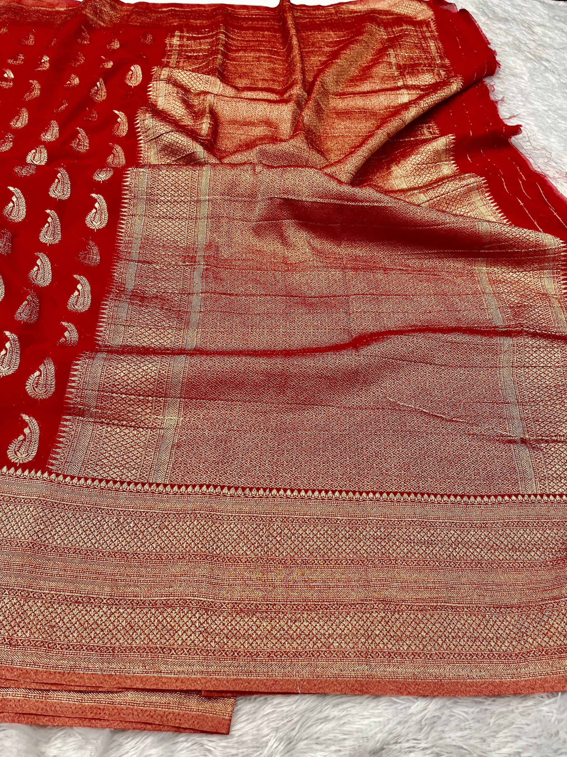 Chinon Silk Karry  Buta  Design Red color  Saree CN07