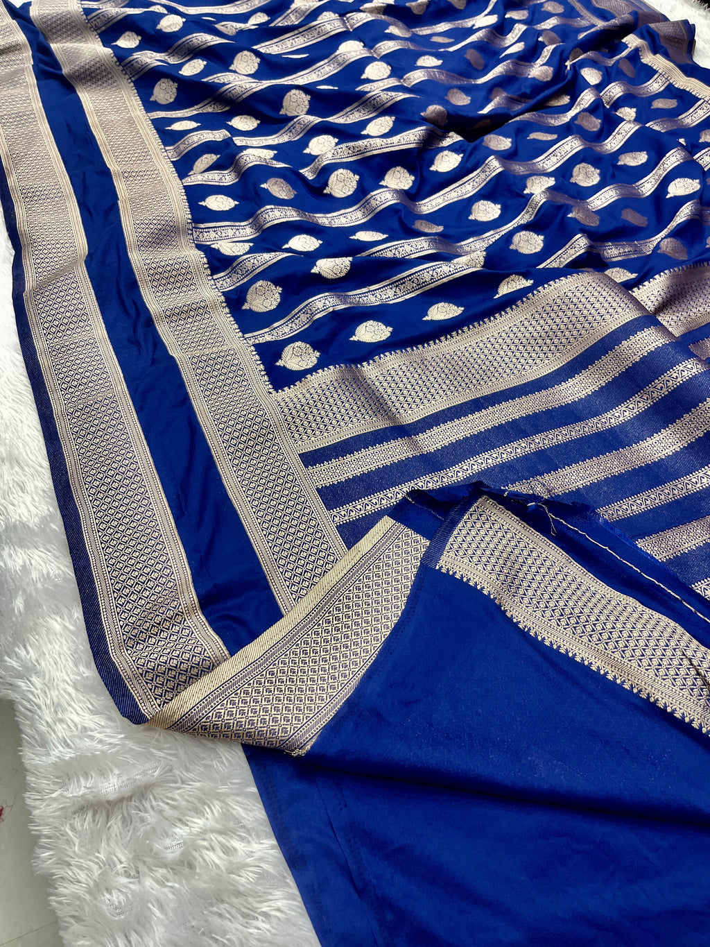 Chinon Silk Horizontal Buta Design Navy Blue Color Saree CN09