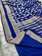 Chinon Silk Horizontal Buta Design Navy Blue Color Saree CN09