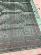 STF49 – Enchanting Sea Green Dupion Saree with Embossed Floral Woven Designs