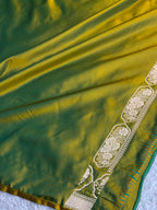 Green Yellow Mashru Kataan Silk Banarasi Saree with Zari Buta Design | MKS741 | Kaashi Threads