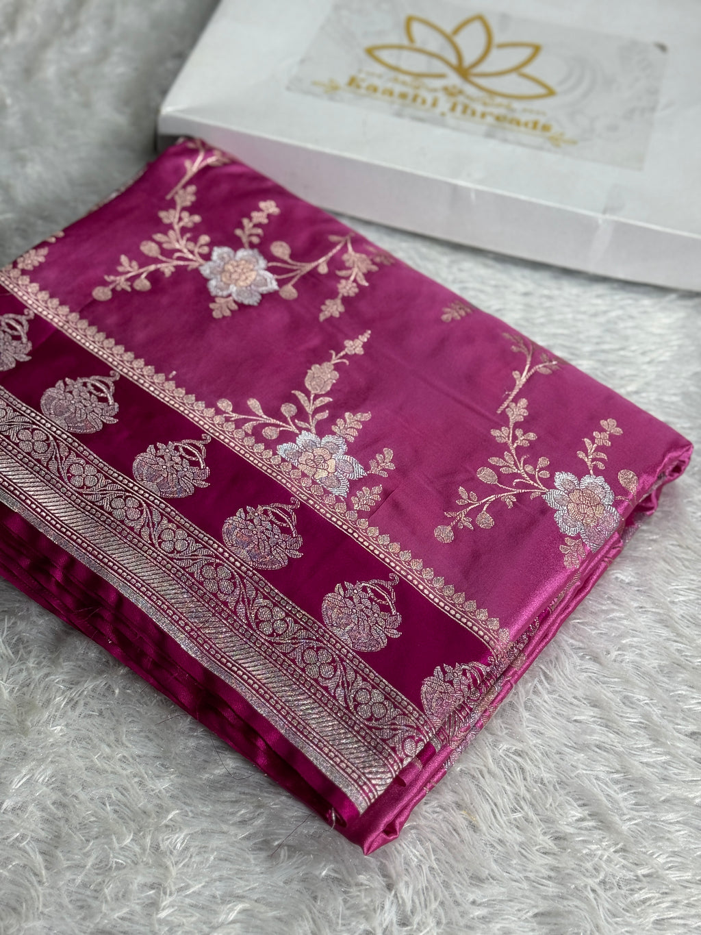 Strawberry Pink Banarasi Satin Mashru Silk Saree with Rani Pink Contrast & Zari Meenakari Work MKS367