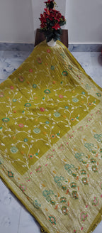 Pure Silk Tussar Banarasi Saree with All-over Meenakari Jaal Woven Pattern TSS12
