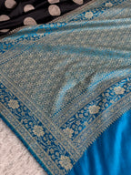 Black & Light Blue Mashru Kataan Silk Saree with Dollar Buta Woven Design & Rich Zari Pallu | MKS850
