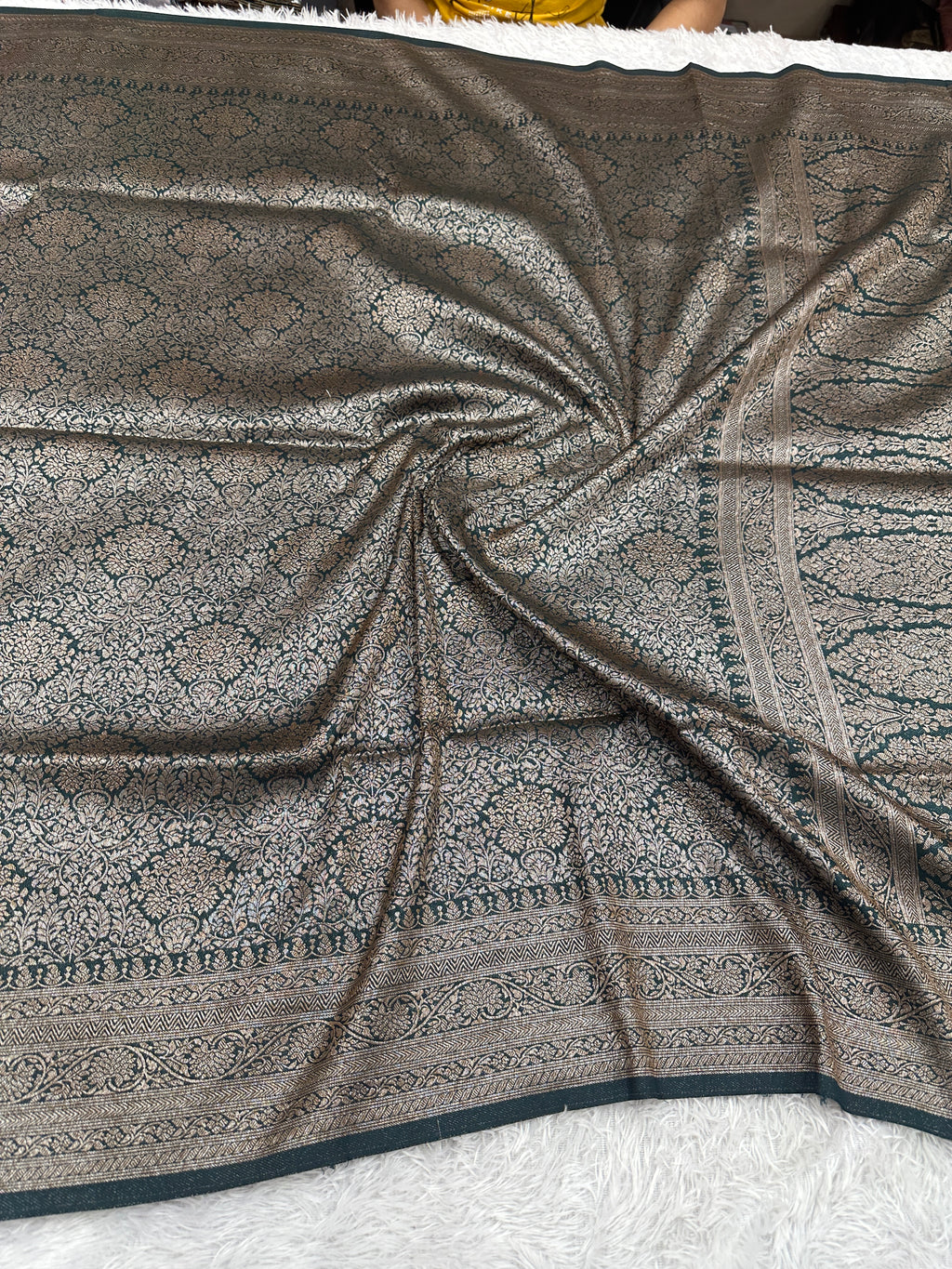 Bottle Green Banarasi Dupion Silk Saree with Embossed Antique Zari Weaving & Rich Antique Zari Pallu | STF78