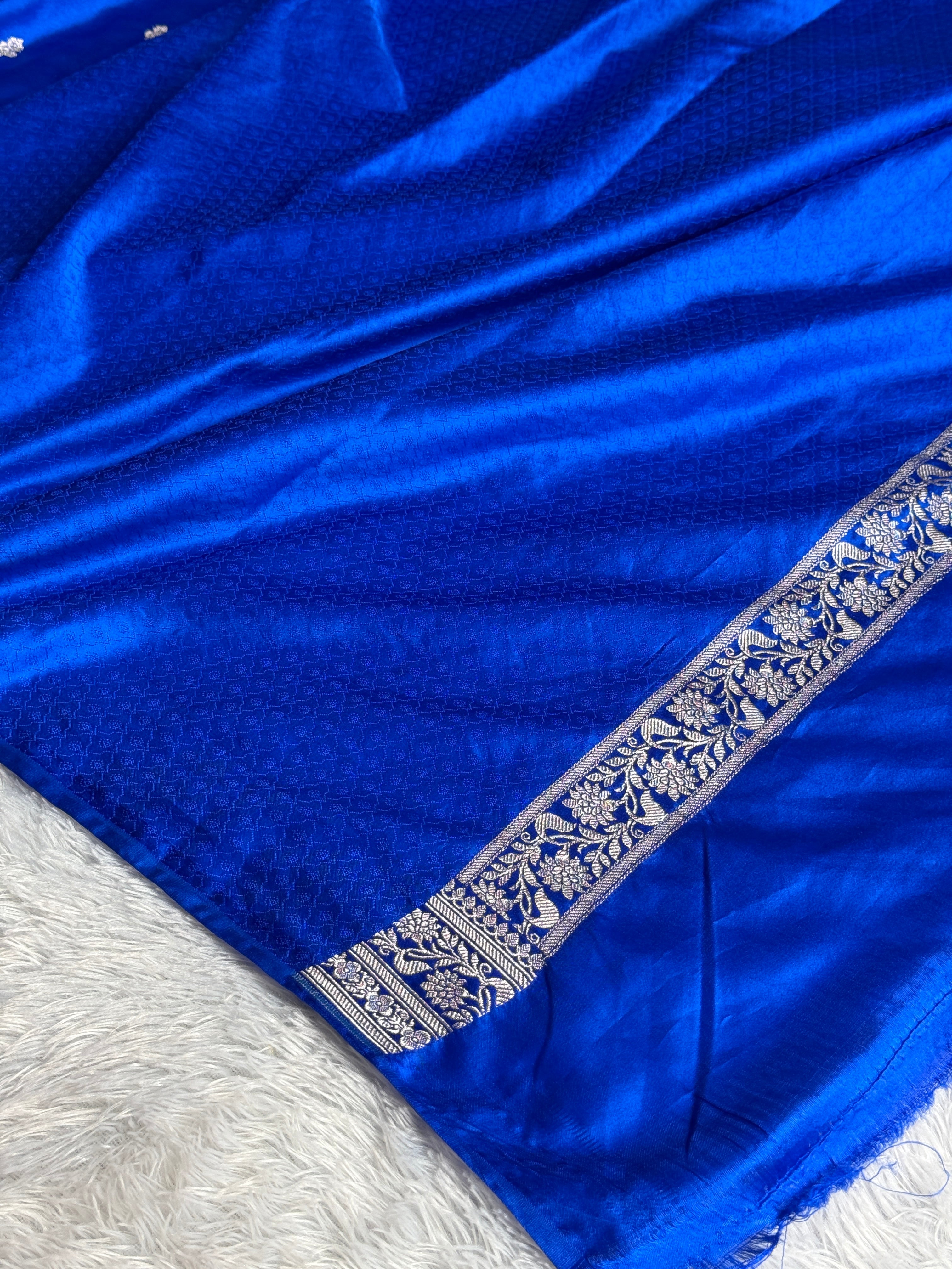 Royal Blue Fancy Buti Banarasi Mashru Silk Saree | Satin Mashru Silk | Kaashi Threads | MKS515