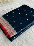 Wine & Light Blue Mashru Kataan Silk Saree with Buta Woven Design MKS651