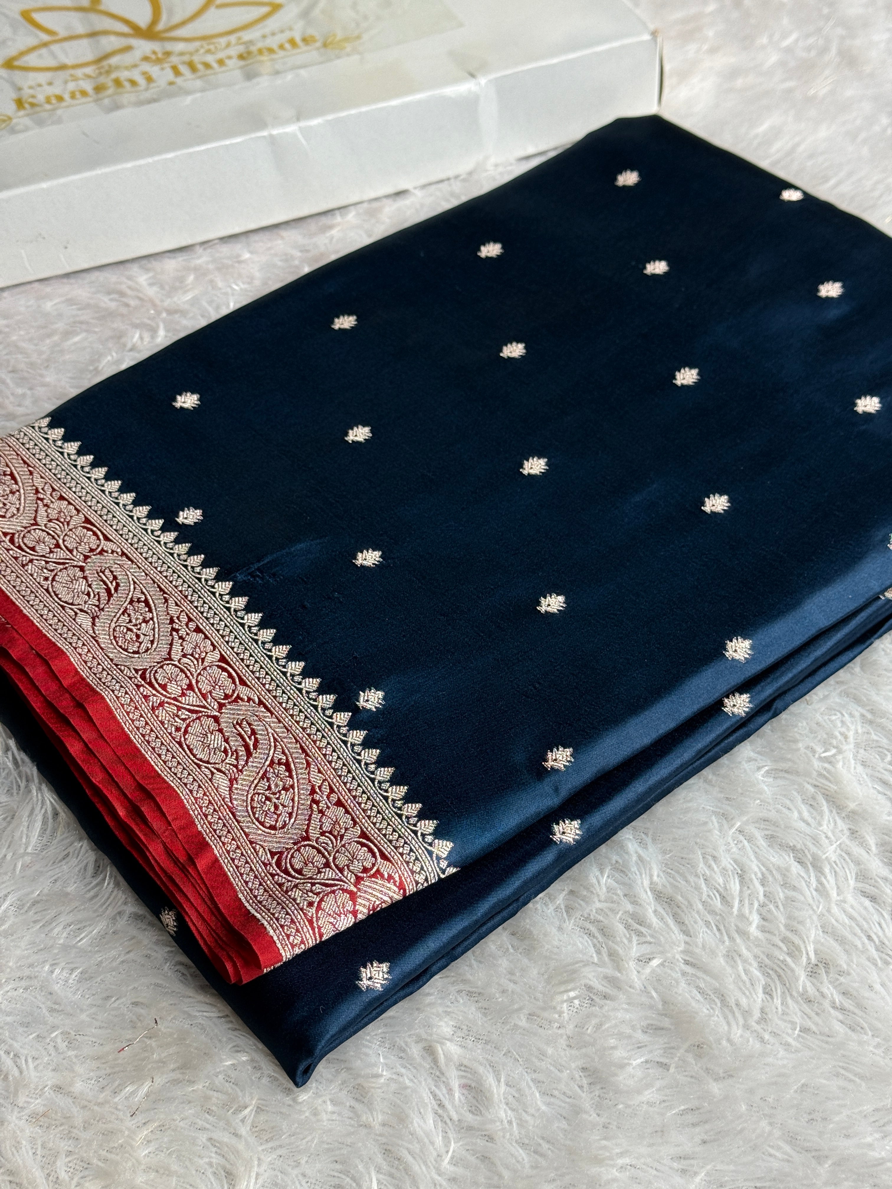 Wine & Light Blue Mashru Kataan Silk Saree with Buta Woven Design MKS651