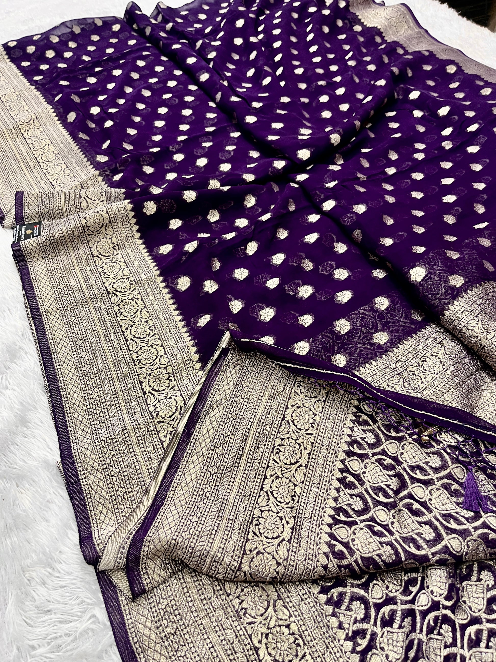 Banarsi Pure Natural Georgette Almond Buti  Design VSG06