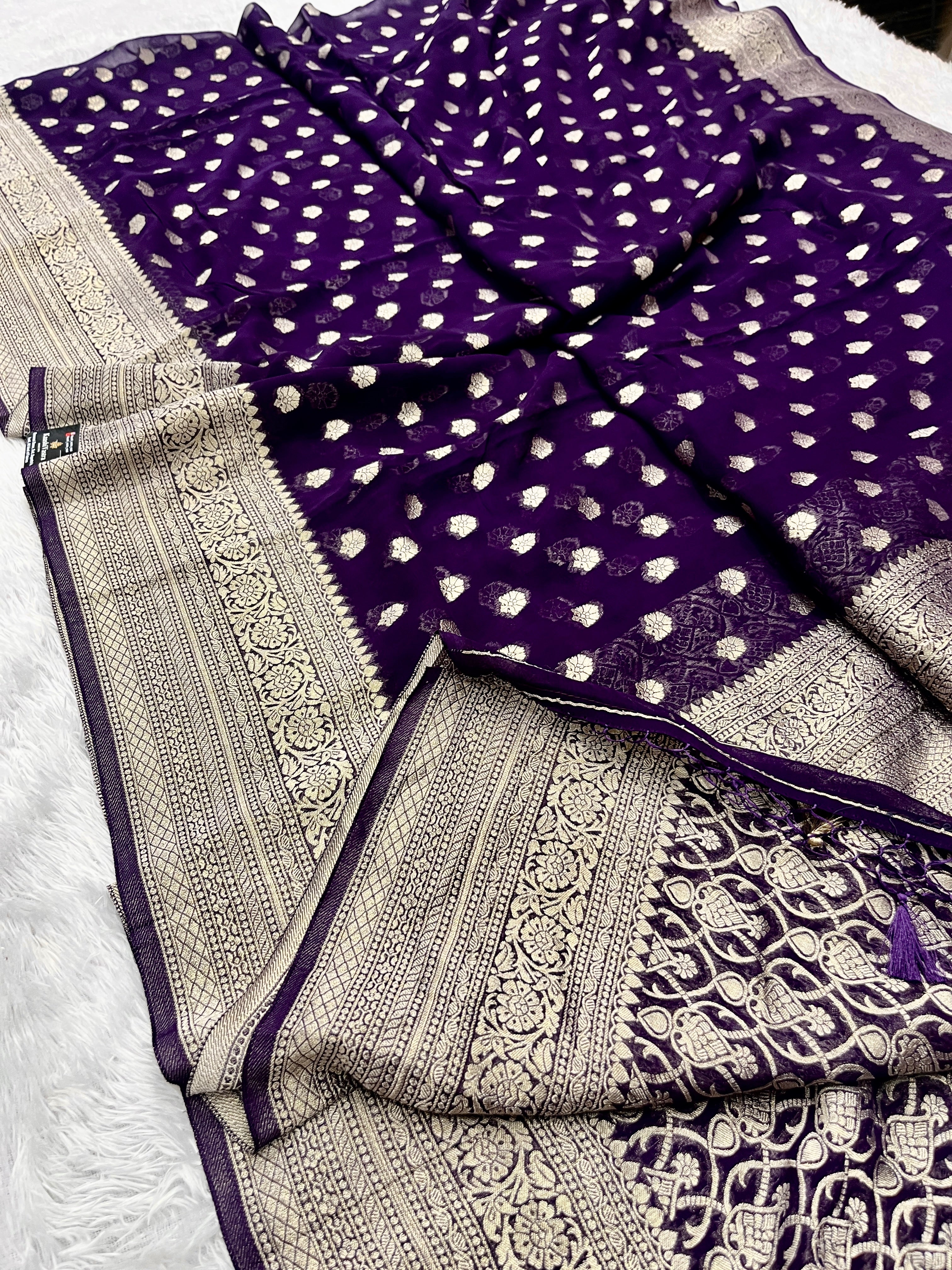 Banarsi Pure Natural Georgette Almond Buti  Design VSG06