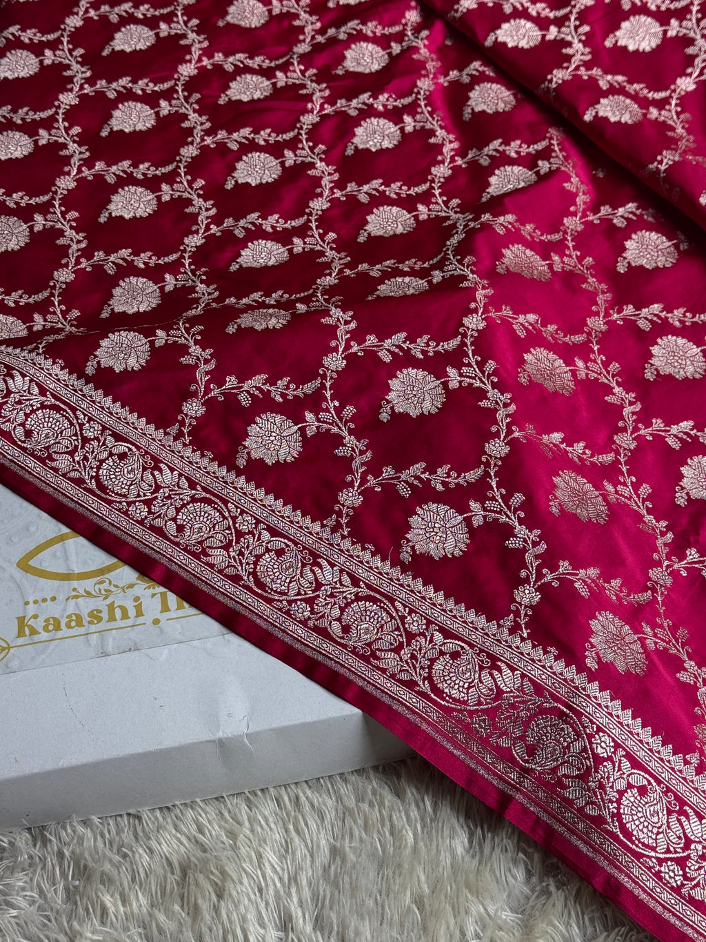 Maroon Banarasi Mashru Silk Saree with Jaal Woven Design & Satin Patta Border MKS226