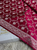 Maroon Banarasi Mashru Silk Saree with Jaal Woven Design & Satin Patta Border MKS226