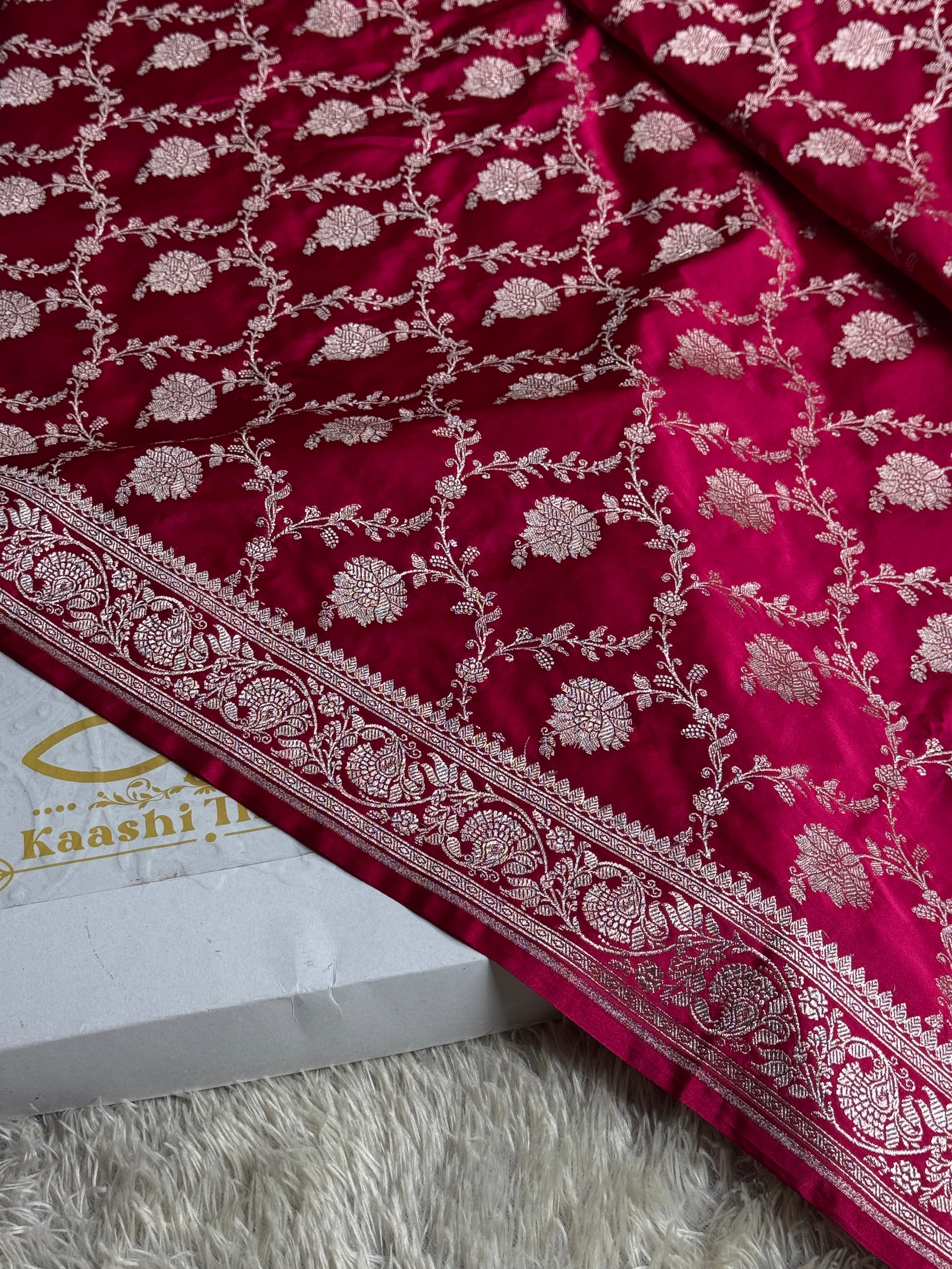 Maroon Banarasi Mashru Silk Saree with Jaal Woven Design & Satin Patta Border MKS226