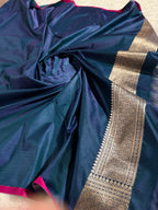 Light Blue Banarasi Mashru Silk Saree with Dual Tone Tanchoi Jacquard Woven Design MKS095