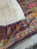 Royal Cream Purple Modaal Silk Saree with Pashmina Woven Pallu & Fancy Handwork | MKS663
