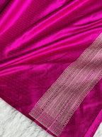Banarasi Mashru Kataan Silk Saree in Rani Pink | Ikkat Buti Woven Design with Rich Zari Pallu | MKS854