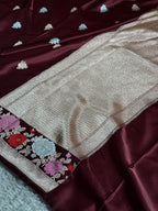 Maroon Mashru Kataan Silk Saree with Zari Buta & Meenakari Border | Rich Zari Pallu | MKS507